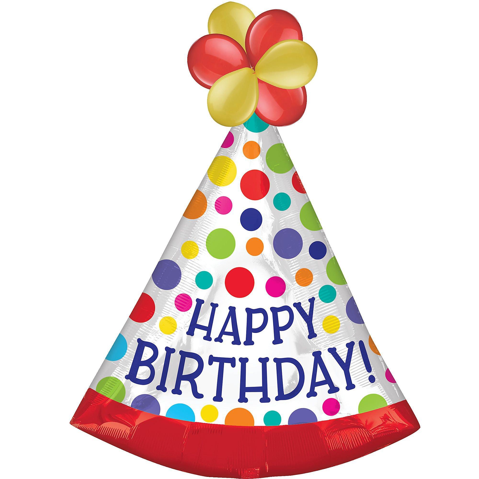 Multicolor Dots Happy Birthday Party Hat Foil Balloon, 37in x 26in, with Latex Balloons